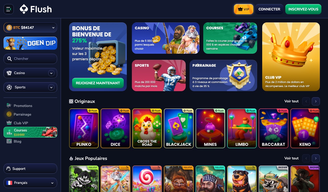 Aperçu de la plateforme Flush