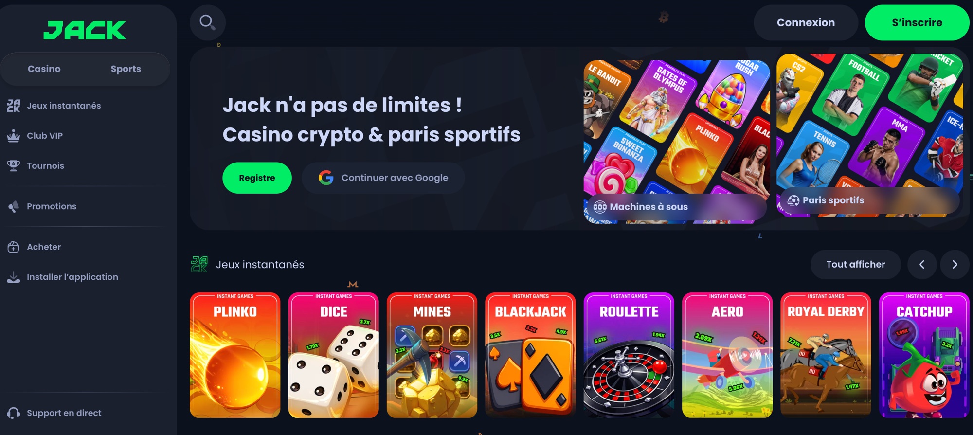 Aperçu de la plateforme Jack.com