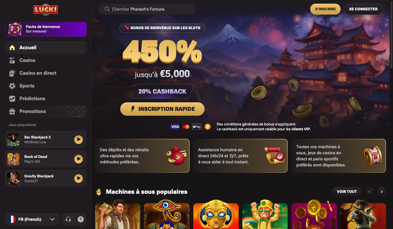 Aperçu de la plateforme Lucki.casino