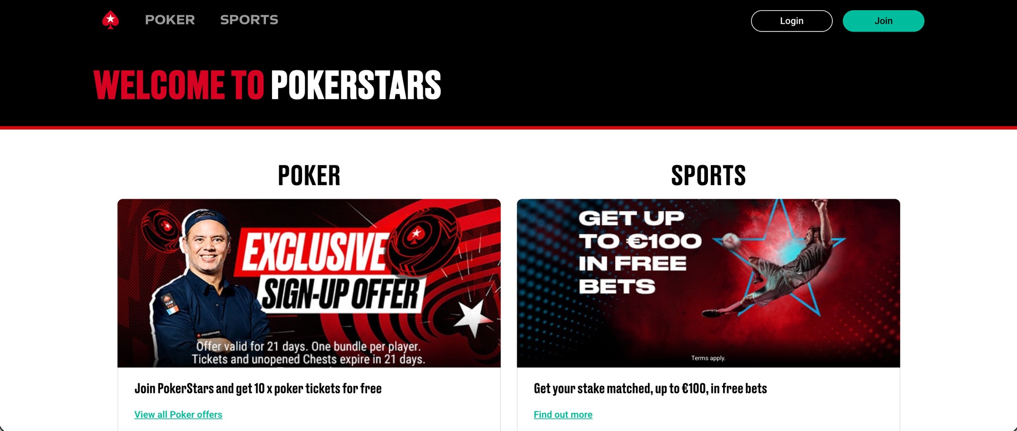 Aperçu de la plateforme 3. PokerStars Sports — sport et poker sur un compte unique