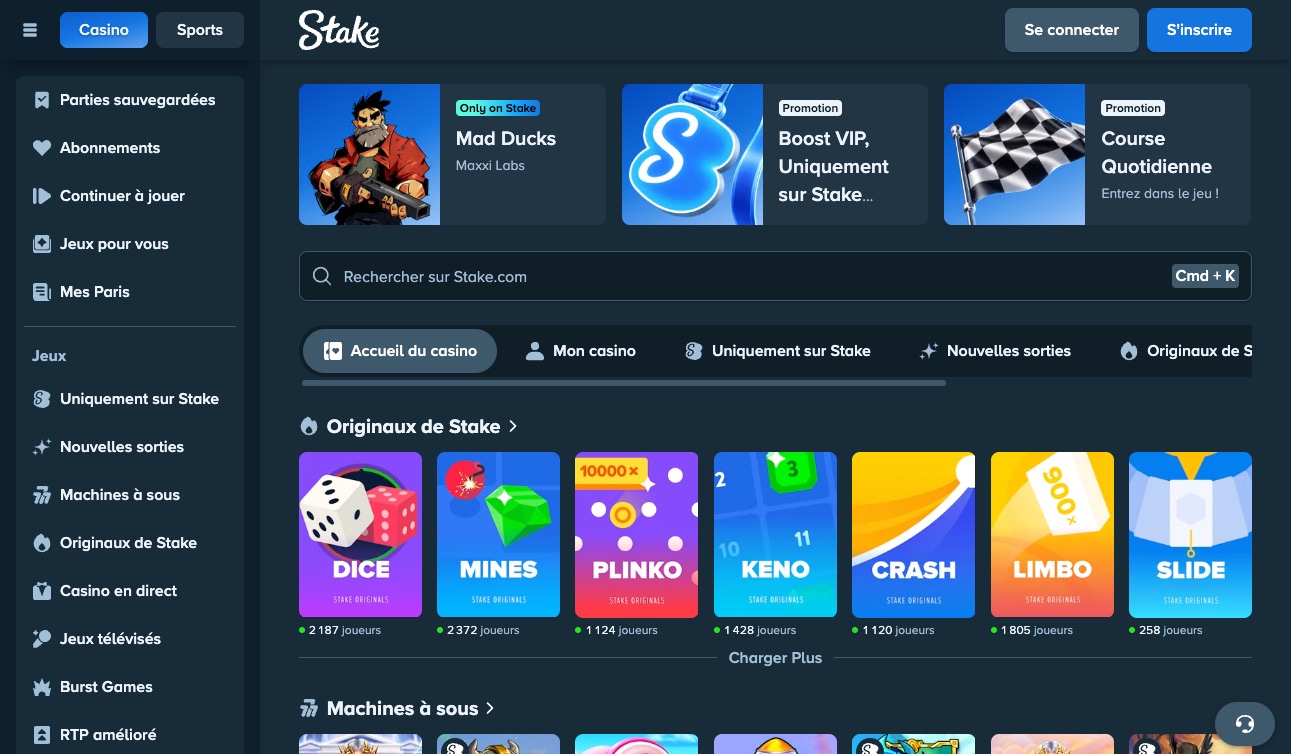 Aperçu de la plateforme Stake